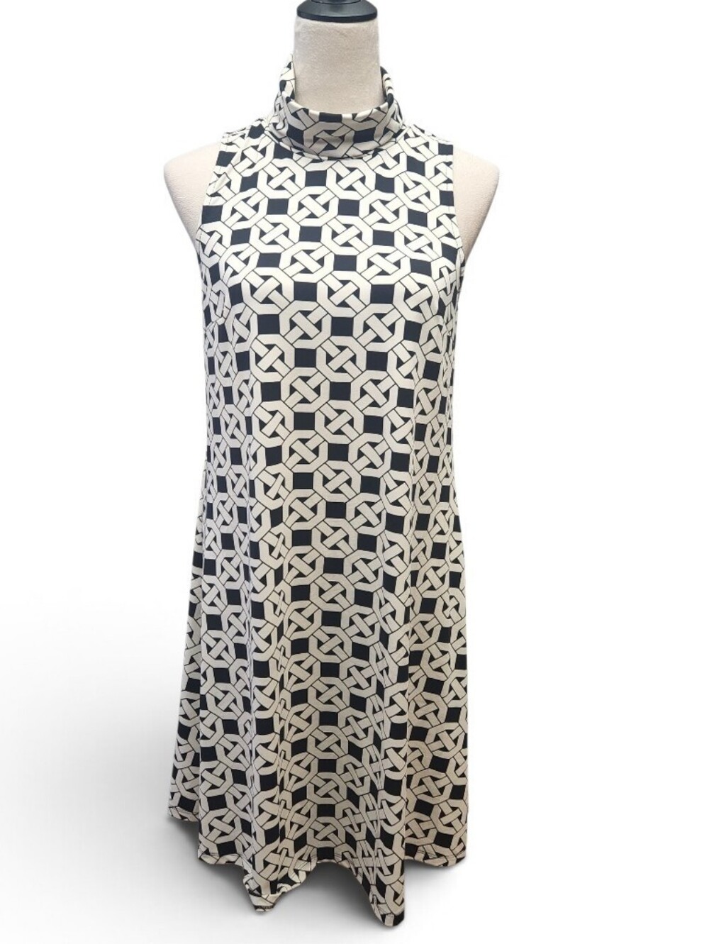 Flora Bea NYC Bee Gee Maxie Geometric  Chain Black & Ivory Sleeveless Dress Sz S